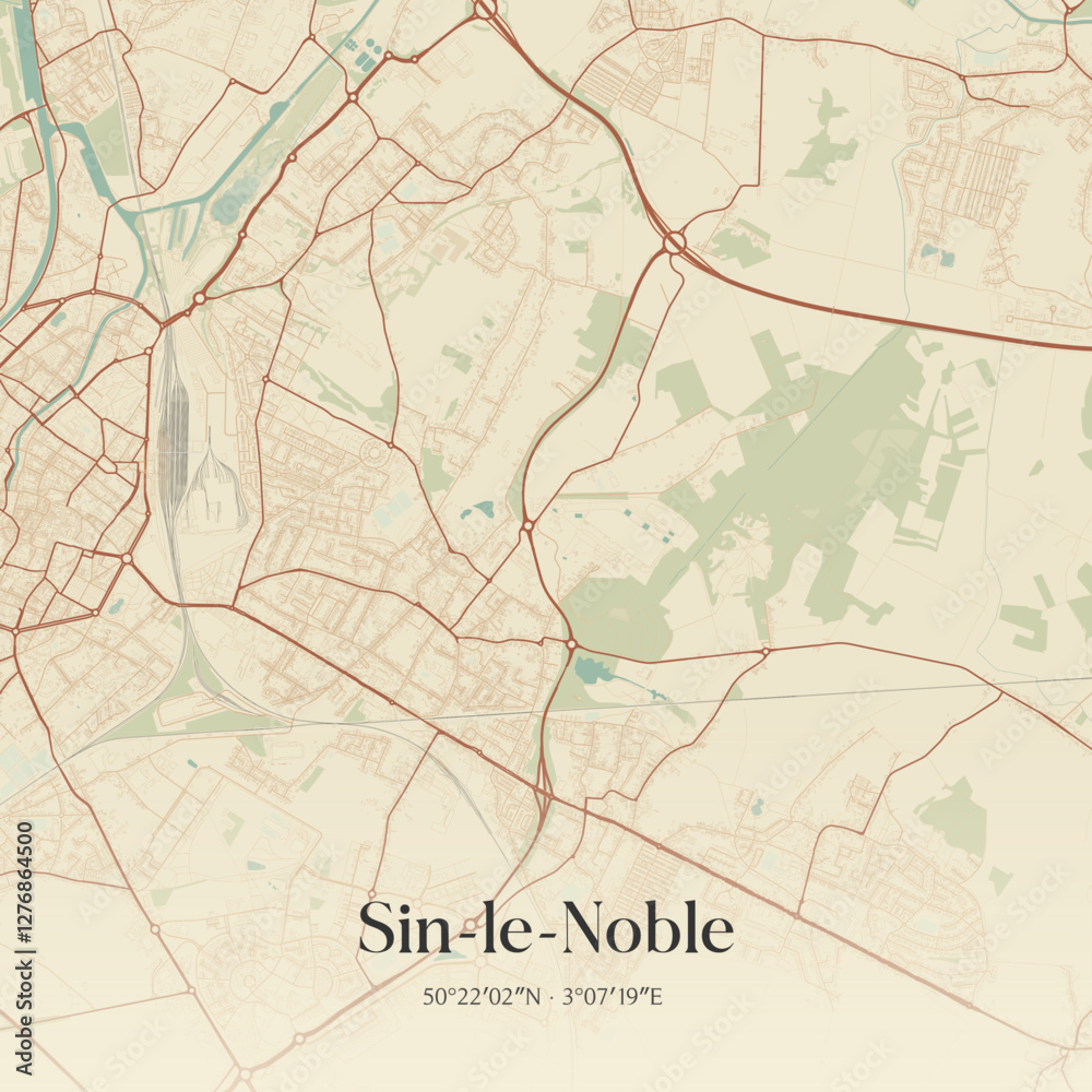 Fototapeta premium Vintage map of Sin-le-Noble, France.