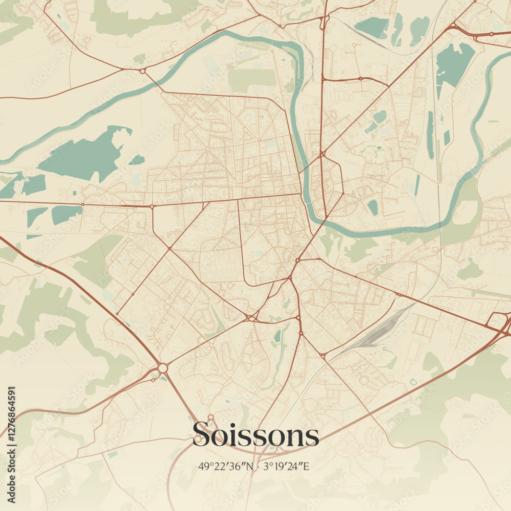 Obraz premium Vintage map of Soissons, France.