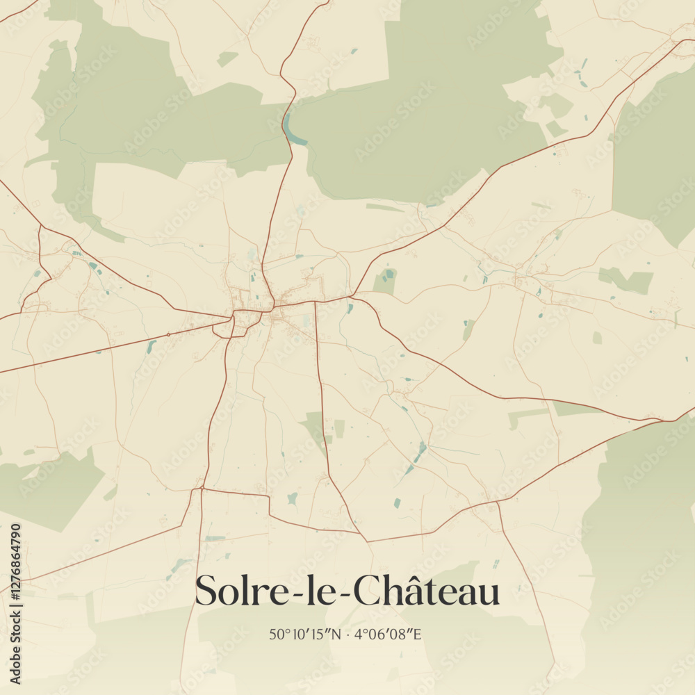 Fototapeta premium Vintage map of Solre-le-Château, France.