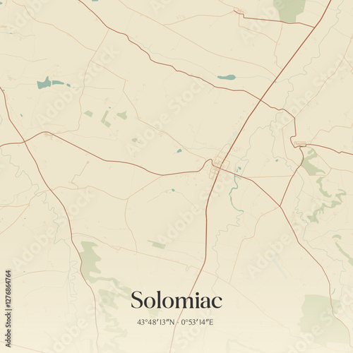 Vintage map of Solomiac, France.