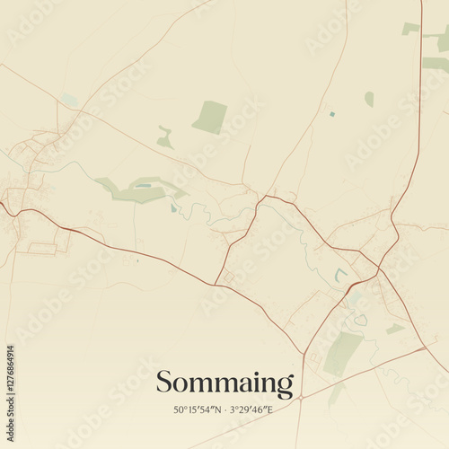 Vintage map of Sommaing, France.