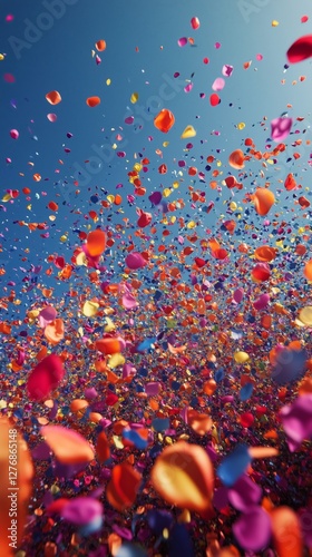 Colorful Confetti Falls From Above During a Festive Celebration in an Indoor ...