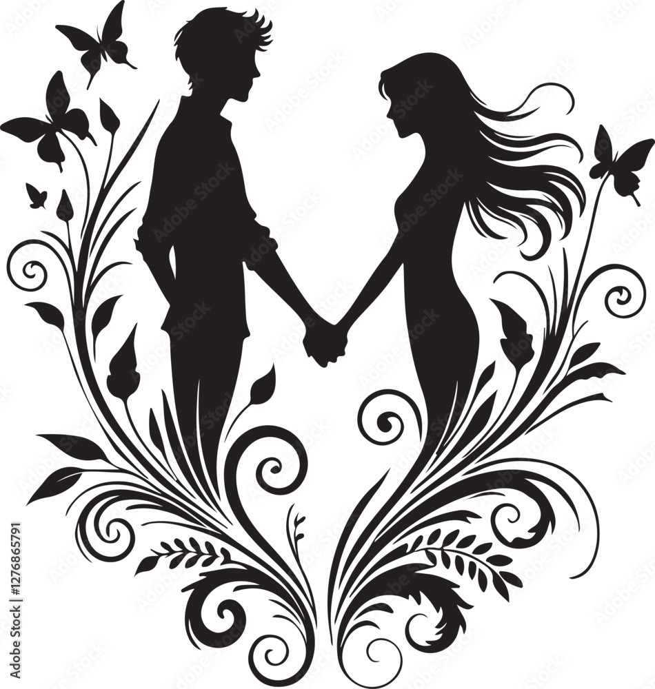 silhouette of a couple holding hands in a heart silhouette of a couple holding hands in a heart