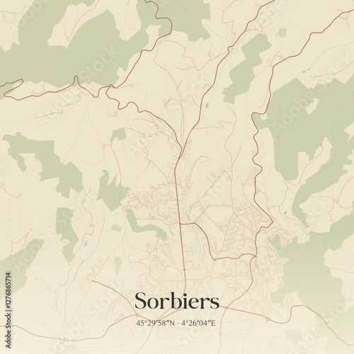 Vintage map of Sorbiers, France.