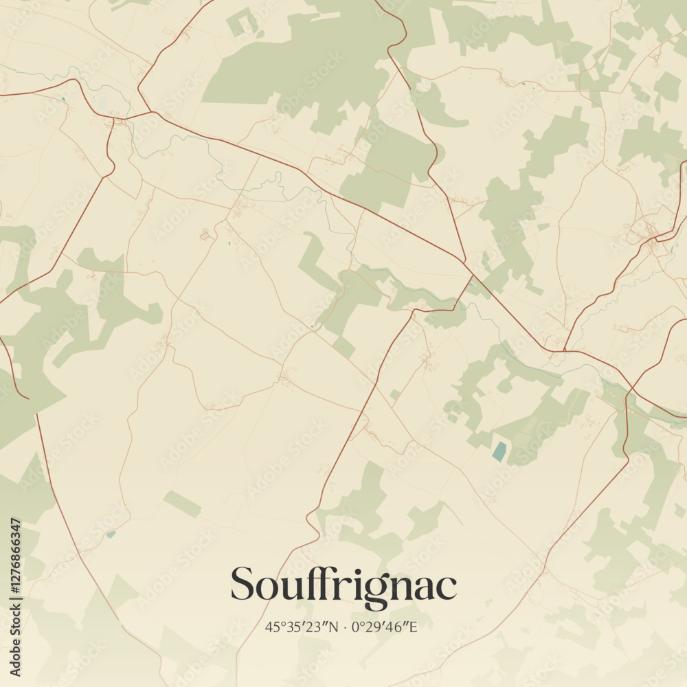 Obraz premium Vintage map of Souffrignac, France.