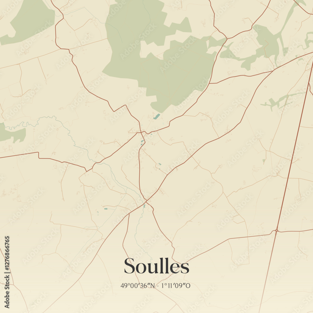 Obraz premium Vintage map of Soulles, France.