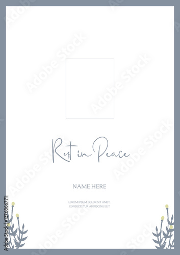 Obituary funeral flyer background layout card for print social post in simple floral illustration style