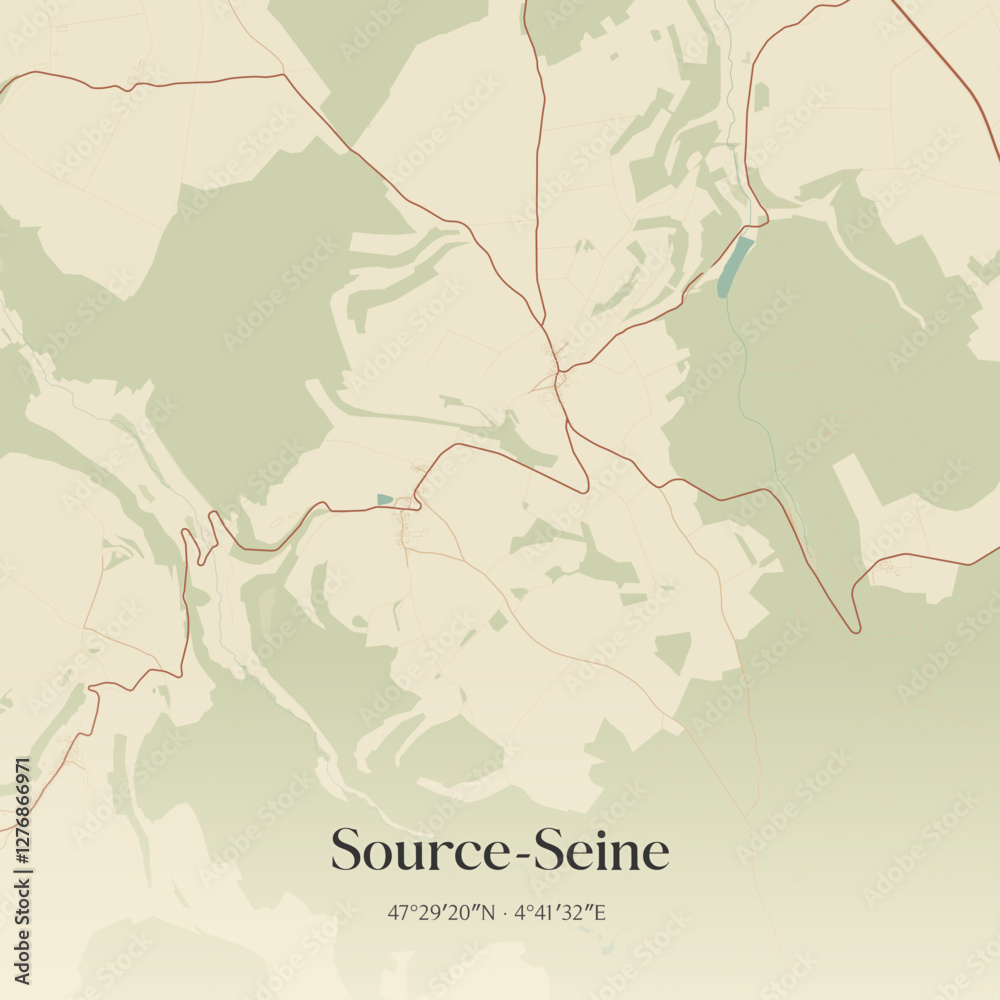 Obraz premium Vintage map of Source-Seine, France.