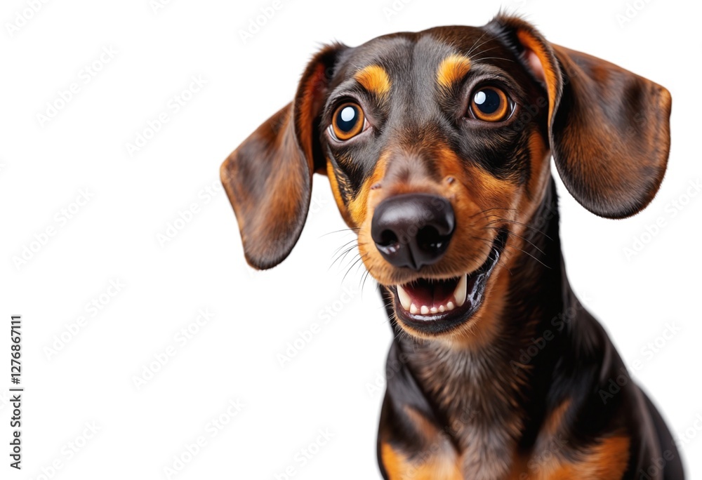 A Dachshund looking shocked with an exaggerated expression and open mouth A Dachshund looking shocked with an exaggerated expression and open mouth