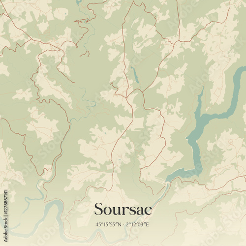 Vintage map of Soursac, France.