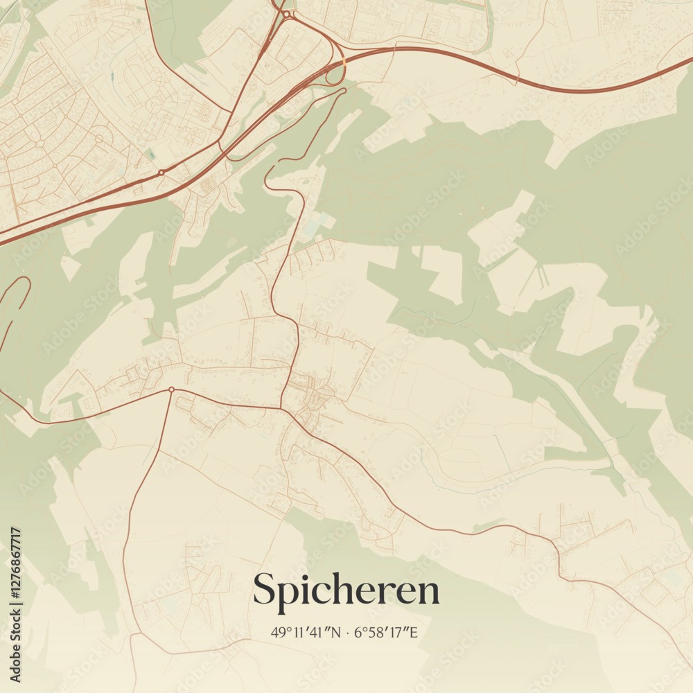 Obraz premium Vintage map of Spicheren, France.