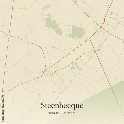 Vintage map of Steenbecque, France.