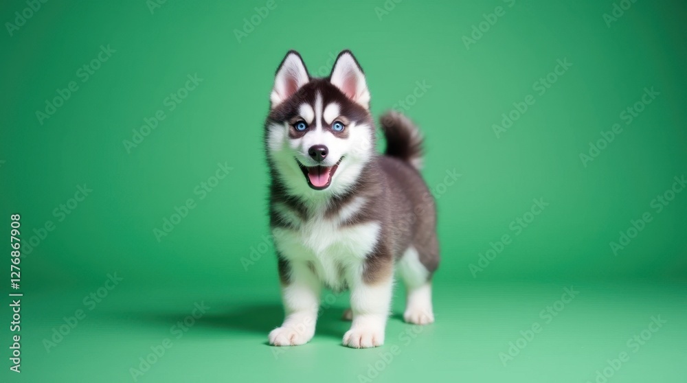 Grinning Siberian Husky Puppy on Green Screen Grinning Siberian Husky Puppy on Green Screen