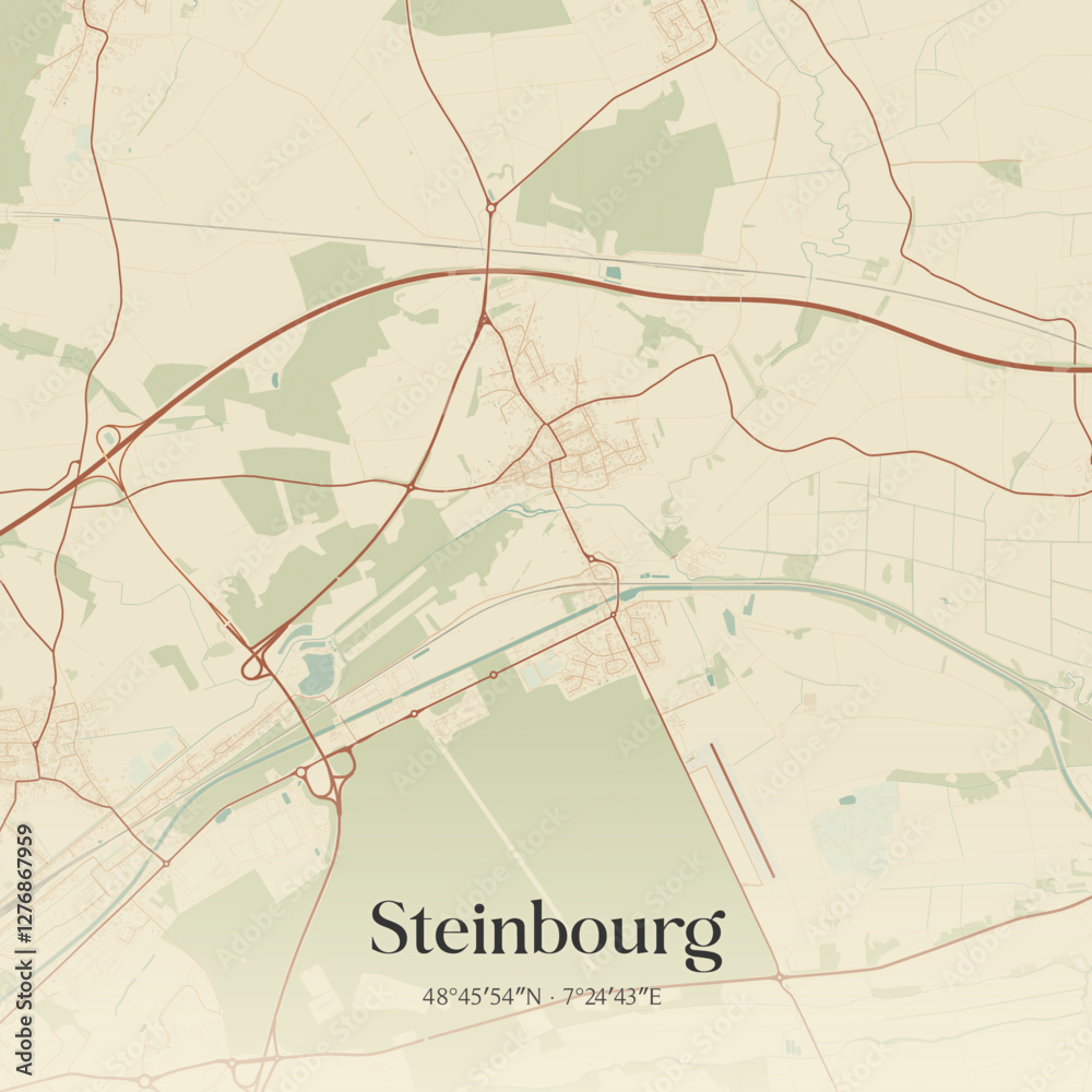 Fototapeta premium Vintage map of Steinbourg, France.