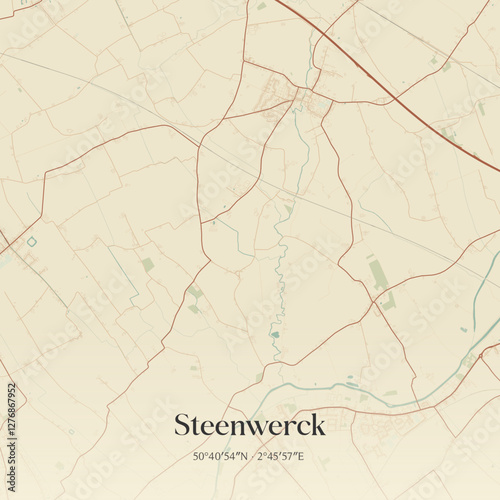 Vintage map of Steenwerck, France.