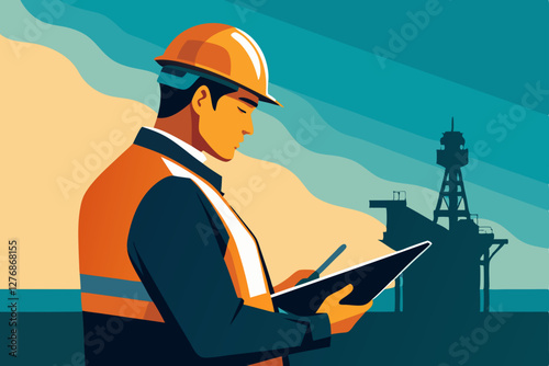 engineer in the construction site with laptop