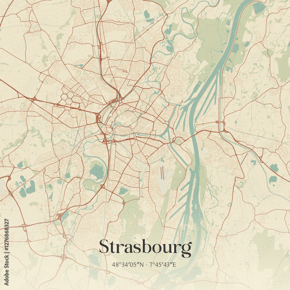Fototapeta premium Vintage map of Strasbourg, France.