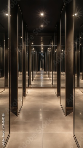 Modern Hallway With Illuminated Walls and Polished Marble Floor in a Contempo...