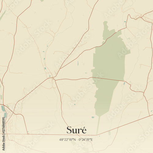 Vintage map of Suré, France.