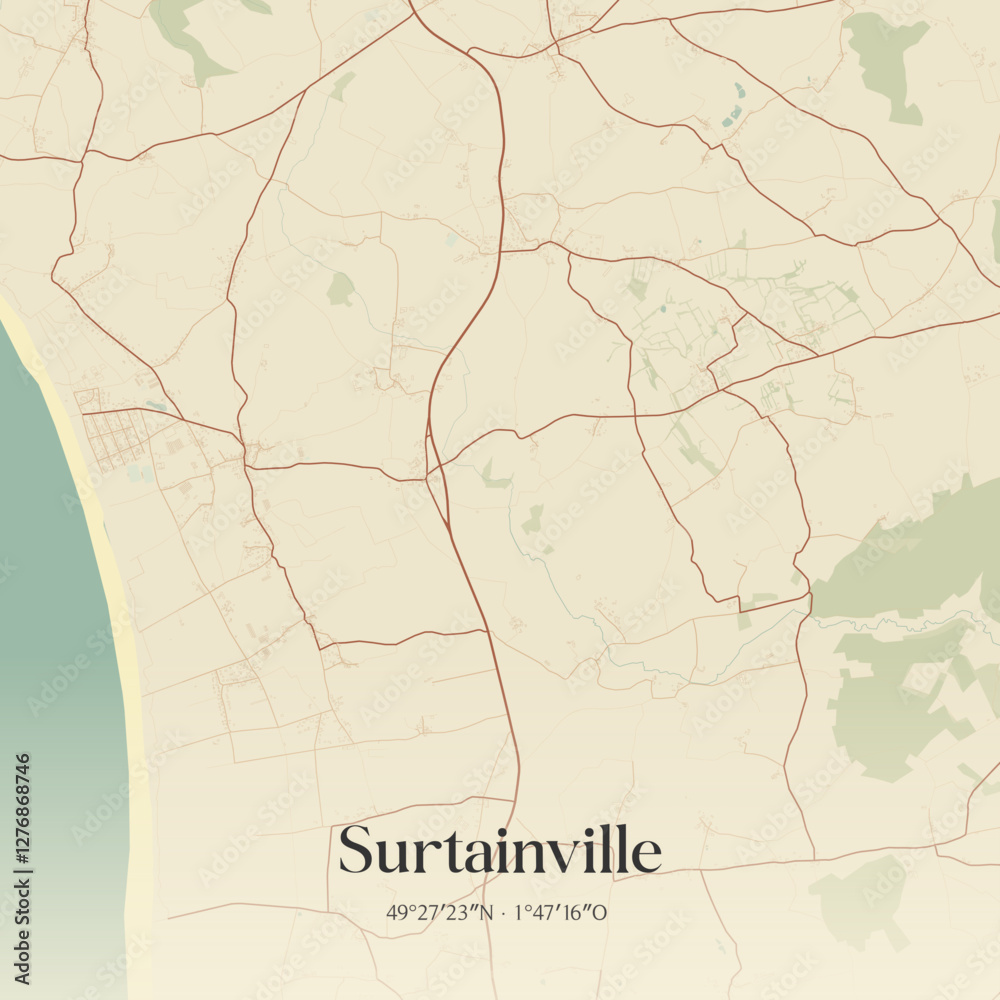 Fototapeta premium Vintage map of Surtainville, France.
