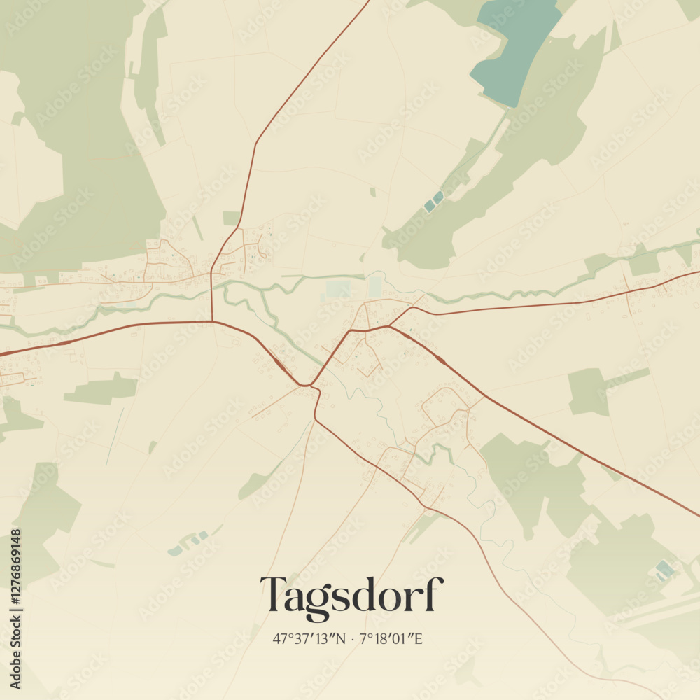 Fototapeta premium Vintage map of Tagsdorf, France.