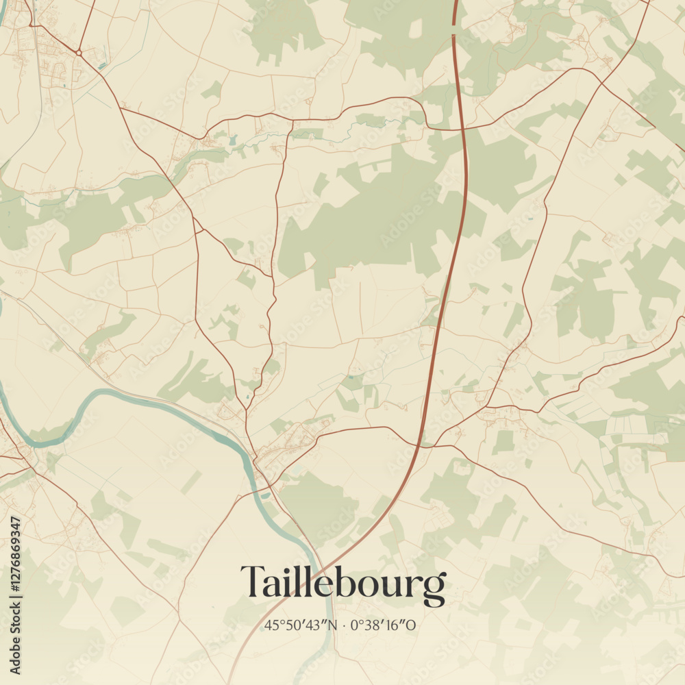 Fototapeta premium Vintage map of Taillebourg, France.