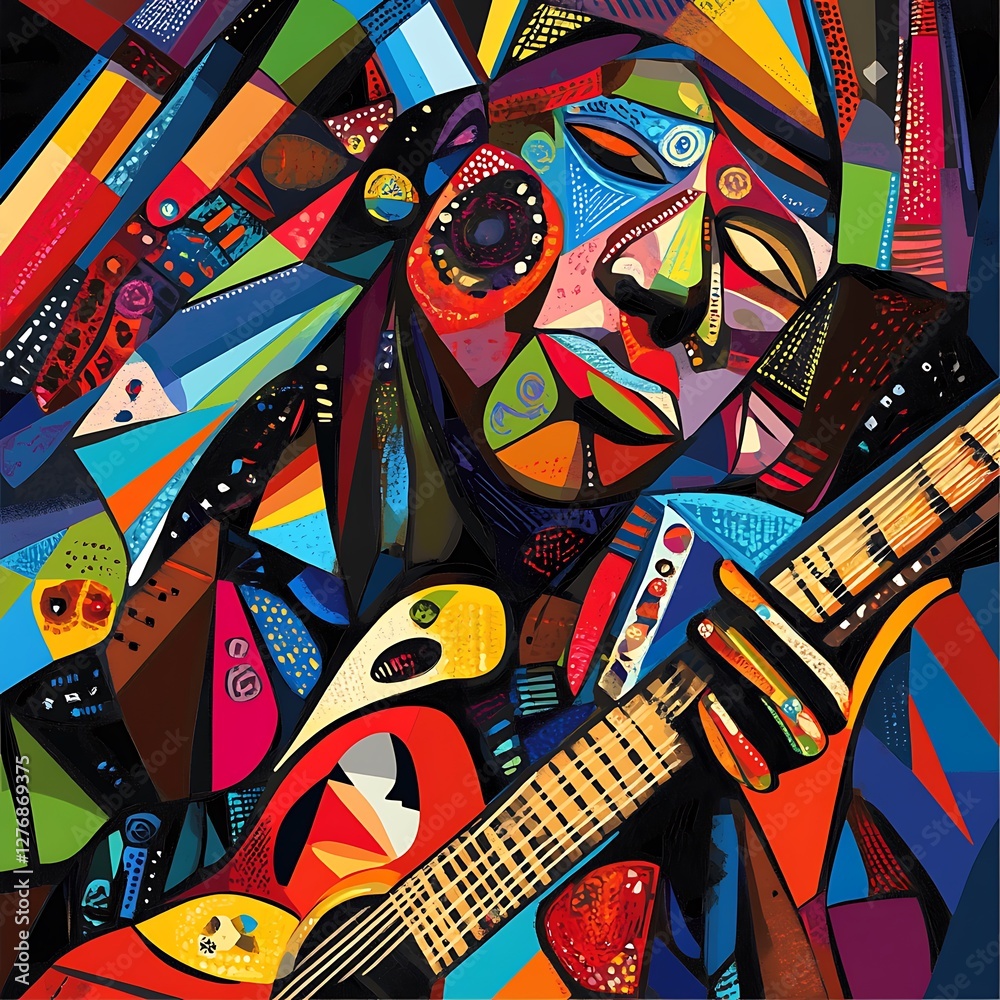 Obraz premium Colorful abstract portrait of a musician playing a guitar