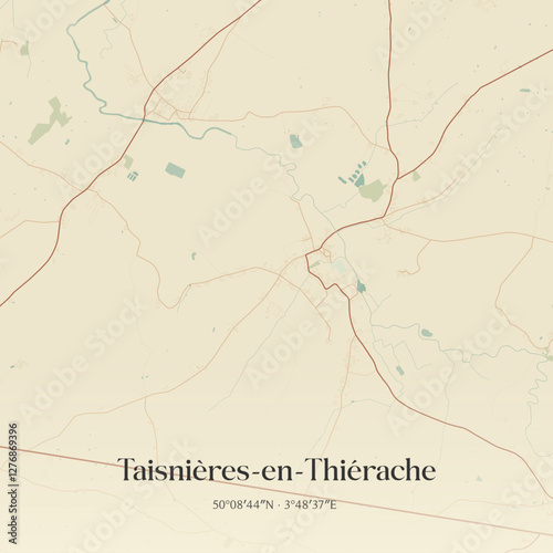Vintage map of Taisnières-en-Thiérache, France.