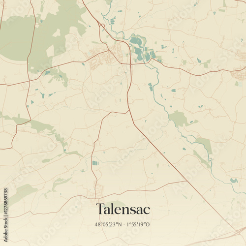 Vintage map of Talensac, France.
