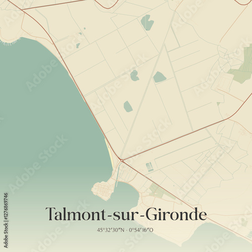 Vintage map of Talmont-sur-Gironde, France.