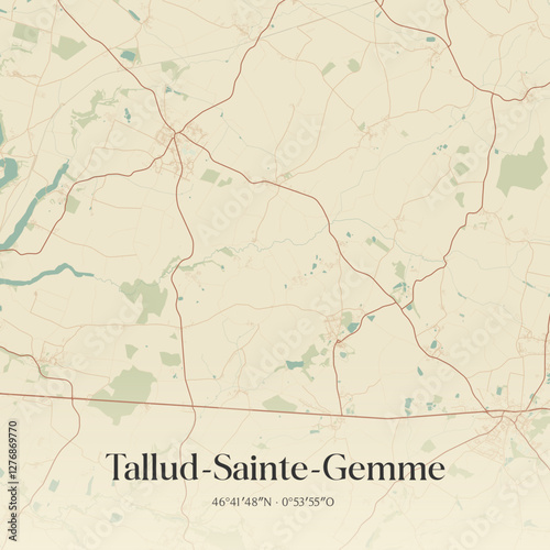Vintage map of Tallud-Sainte-Gemme, France.