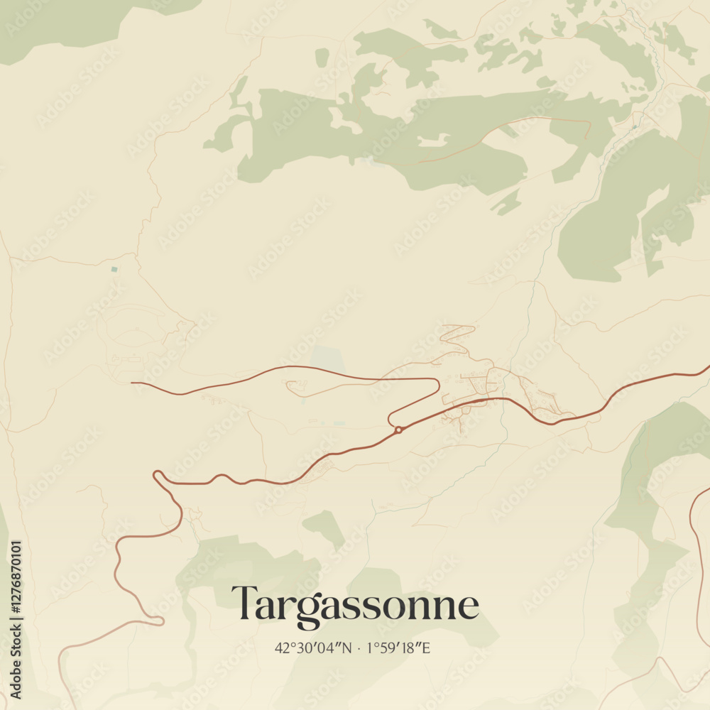 Fototapeta premium Vintage map of Targassonne, France.