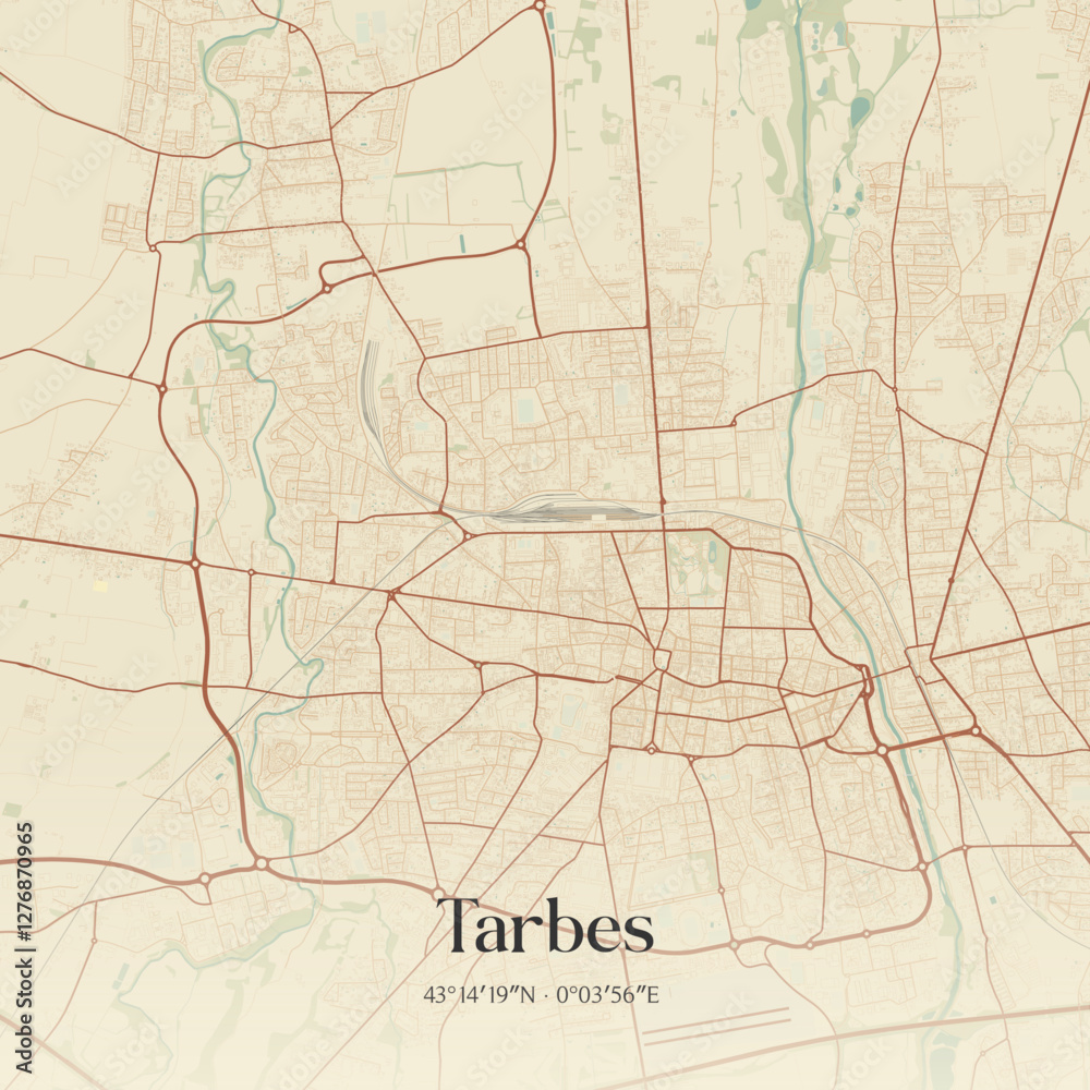 Obraz premium Vintage map of Tarbes, France.