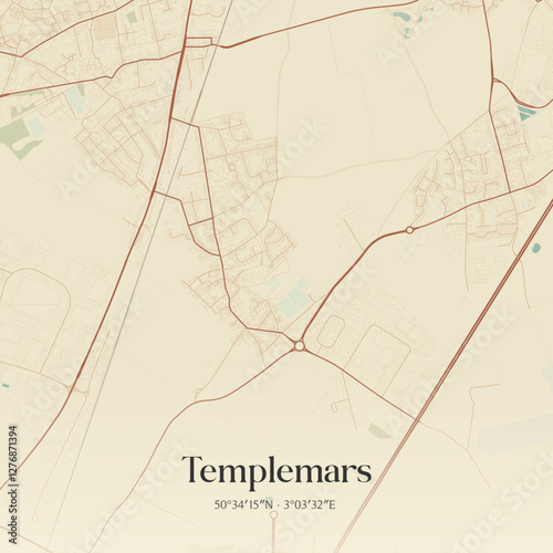 Vintage map of Templemars, France.