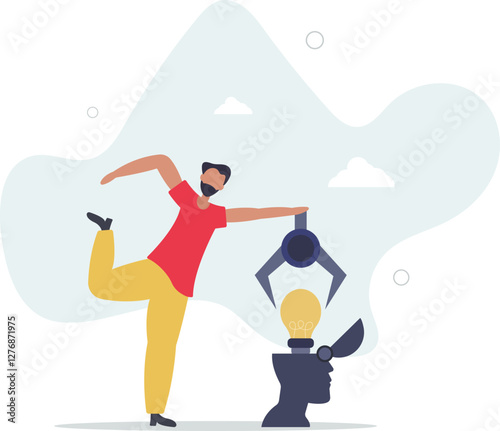 Invent new idea or innovation, knowledge or new skill to achieve work success, creativity and imagination concept,flat character life .