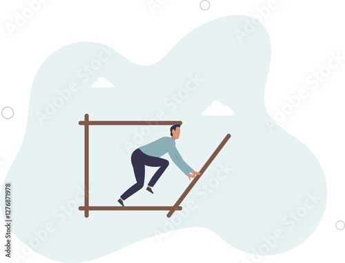 Pushing limits challenge yourself to overcome boundary, effort and strength to push over limit, attitude to success, get out of comfort zone for freedom,flat character life .