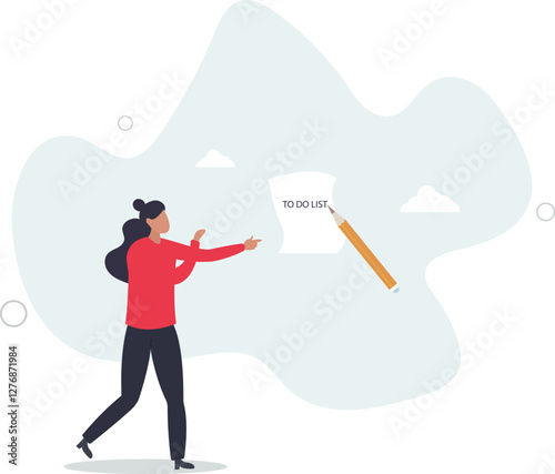 Long to do list, overload tasks and responsibility or productivity and efficiency management concept,flat character life .