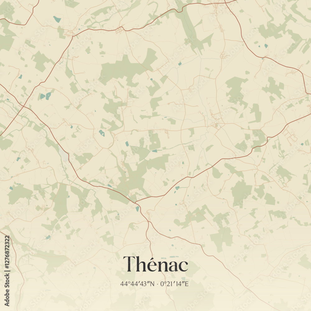 Fototapeta premium Vintage map of Thénac, France.