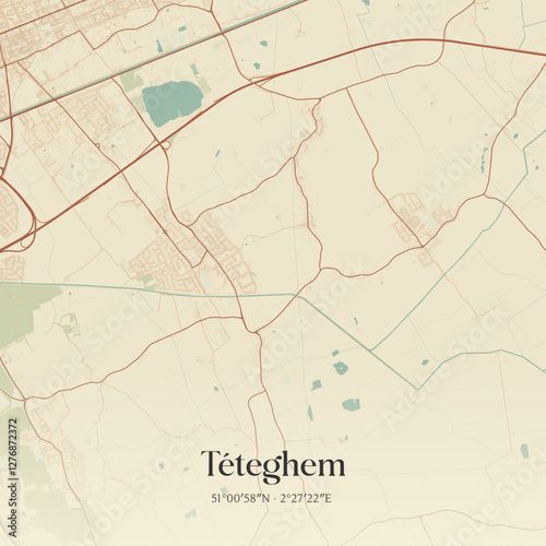 Vintage map of Téteghem, France.