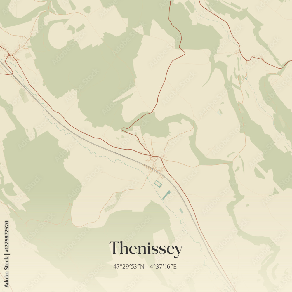 Obraz premium Vintage map of Thenissey, France.