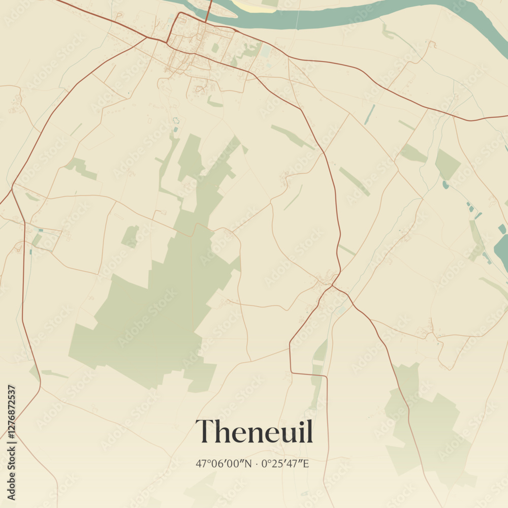 Fototapeta premium Vintage map of Theneuil, France.
