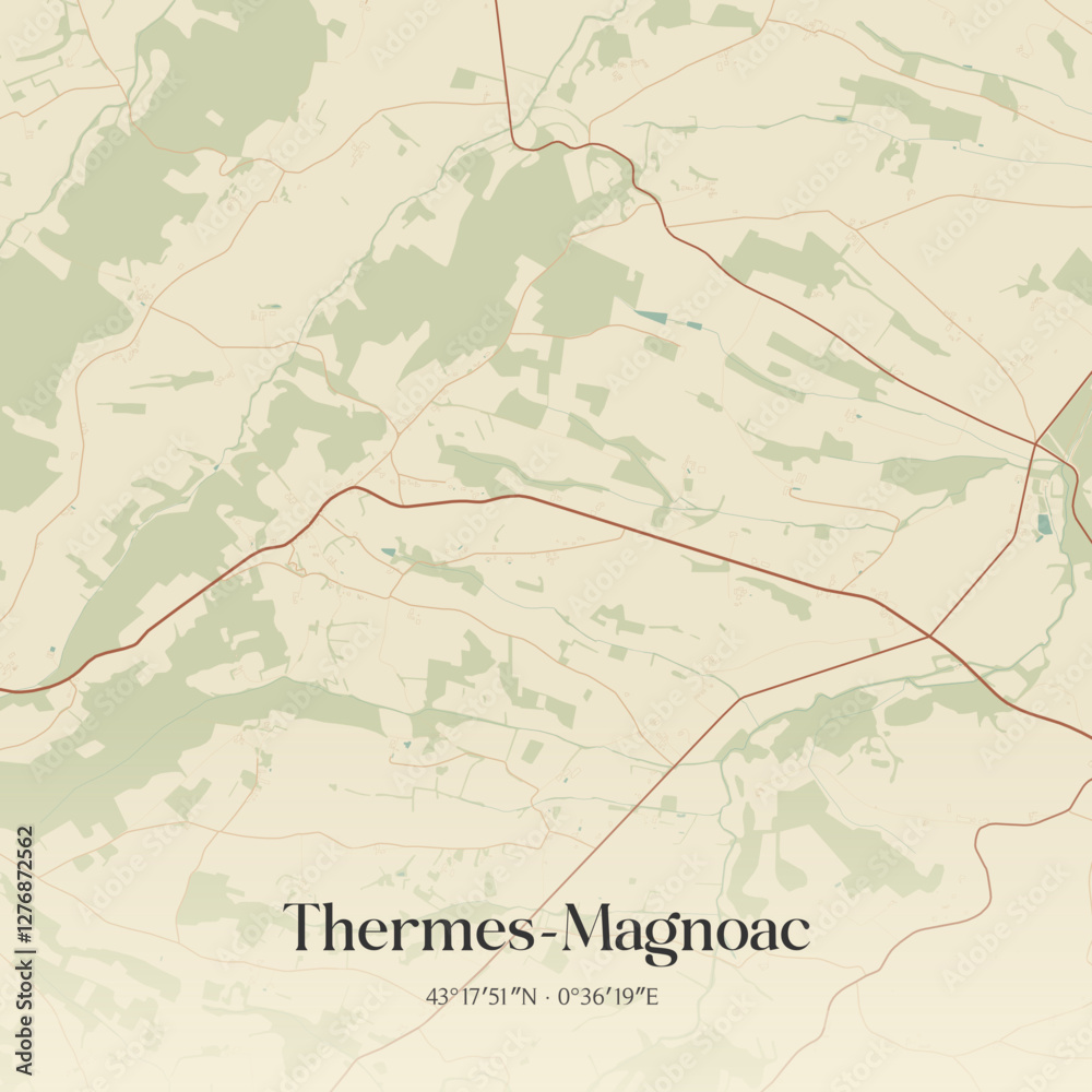 Fototapeta premium Vintage map of Thermes-Magnoac, France.