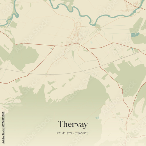 Vintage map of Thervay, France.