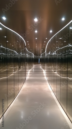 Modern Hallway With Illuminated Walls and Polished Marble Floor in a Contempo...