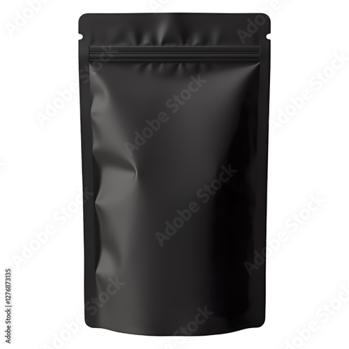 Luxury Black Stand Up Pouch Mockup for Premium Food, Coffee or Cosmetic Packaging Design on Transparent Background