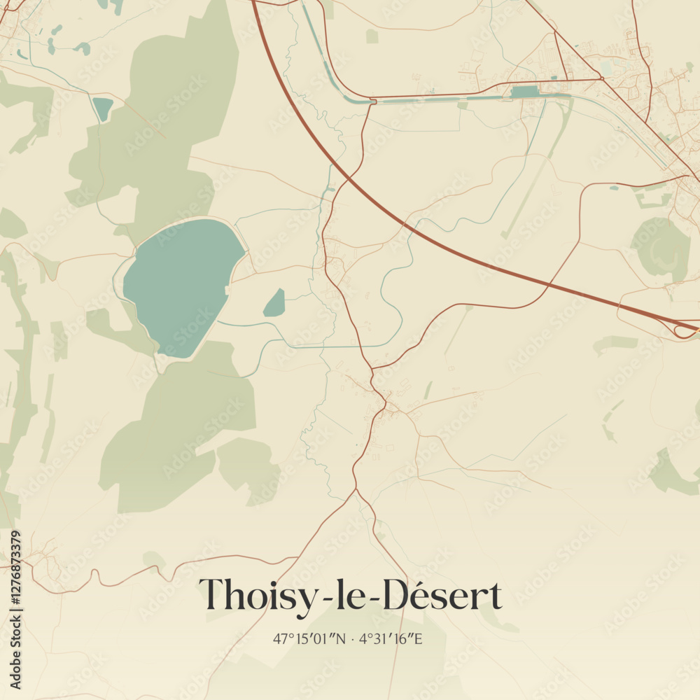 Fototapeta premium Vintage map of Thoisy-le-Désert, France.