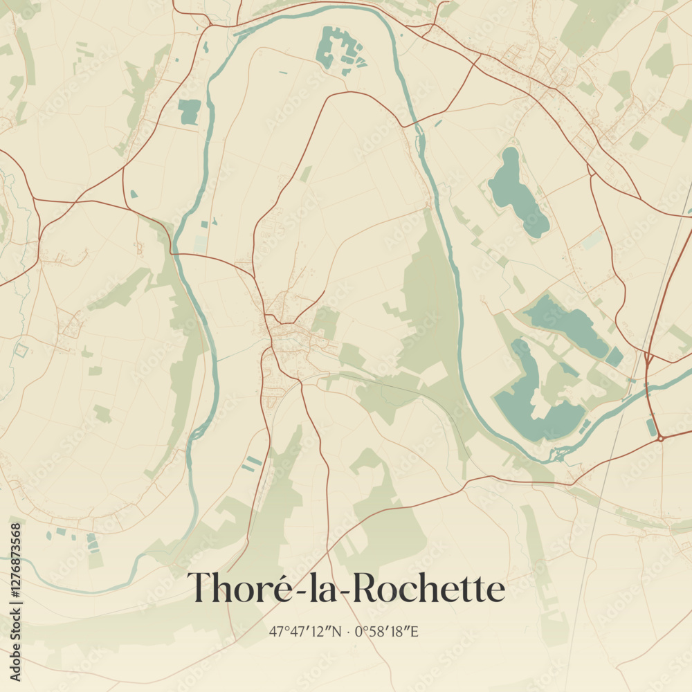Fototapeta premium Vintage map of Thoré-la-Rochette, France.
