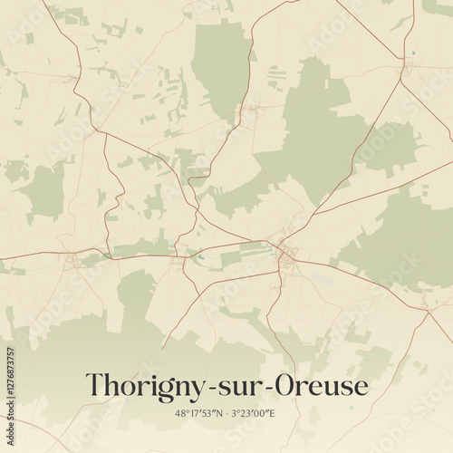 Vintage map of Thorigny-sur-Oreuse, France.