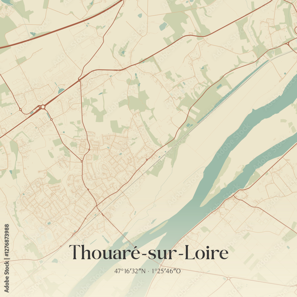 Fototapeta premium Vintage map of Thouaré-sur-Loire, France.