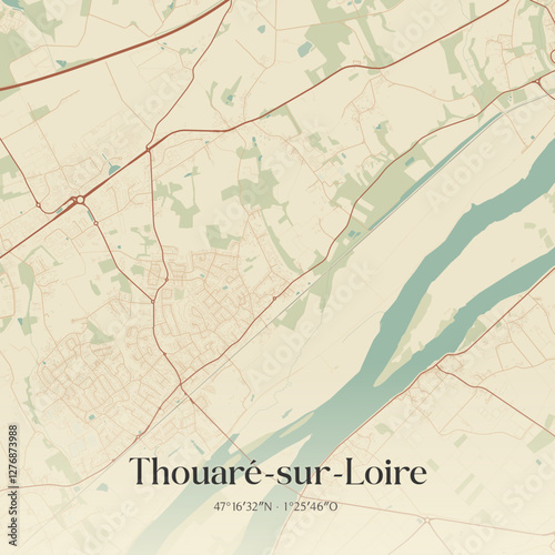 Vintage map of Thouaré-sur-Loire, France.